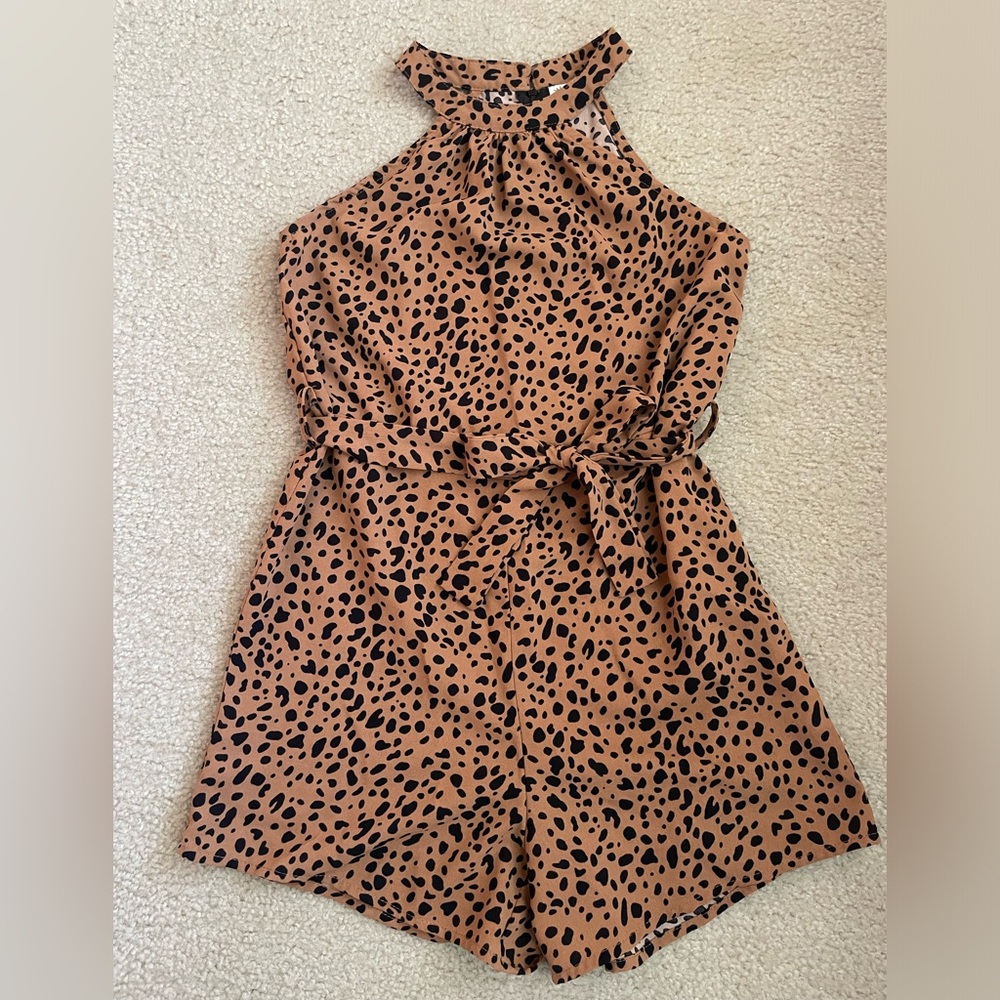 SHEIN Brown and Black Leopard Print Kids Romper